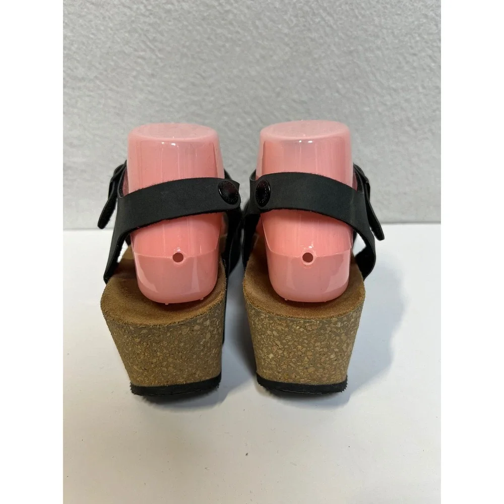 Goldstar Black Cork Wedge Platform Sandals Womens 41 US 10.5 Buckle Ankle Strap‎